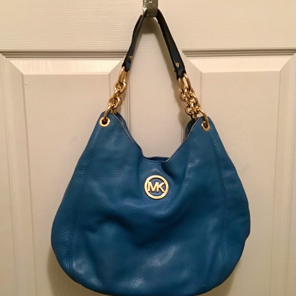 Michael Kors Handbags - 2 PCs Michael Kors Blue Leather Shoulder Bag/Matching Wallet